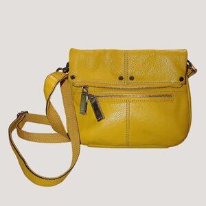 Tignanello Yellow Leather Crossbody Bag Vintage Adjustable Strap Compartments